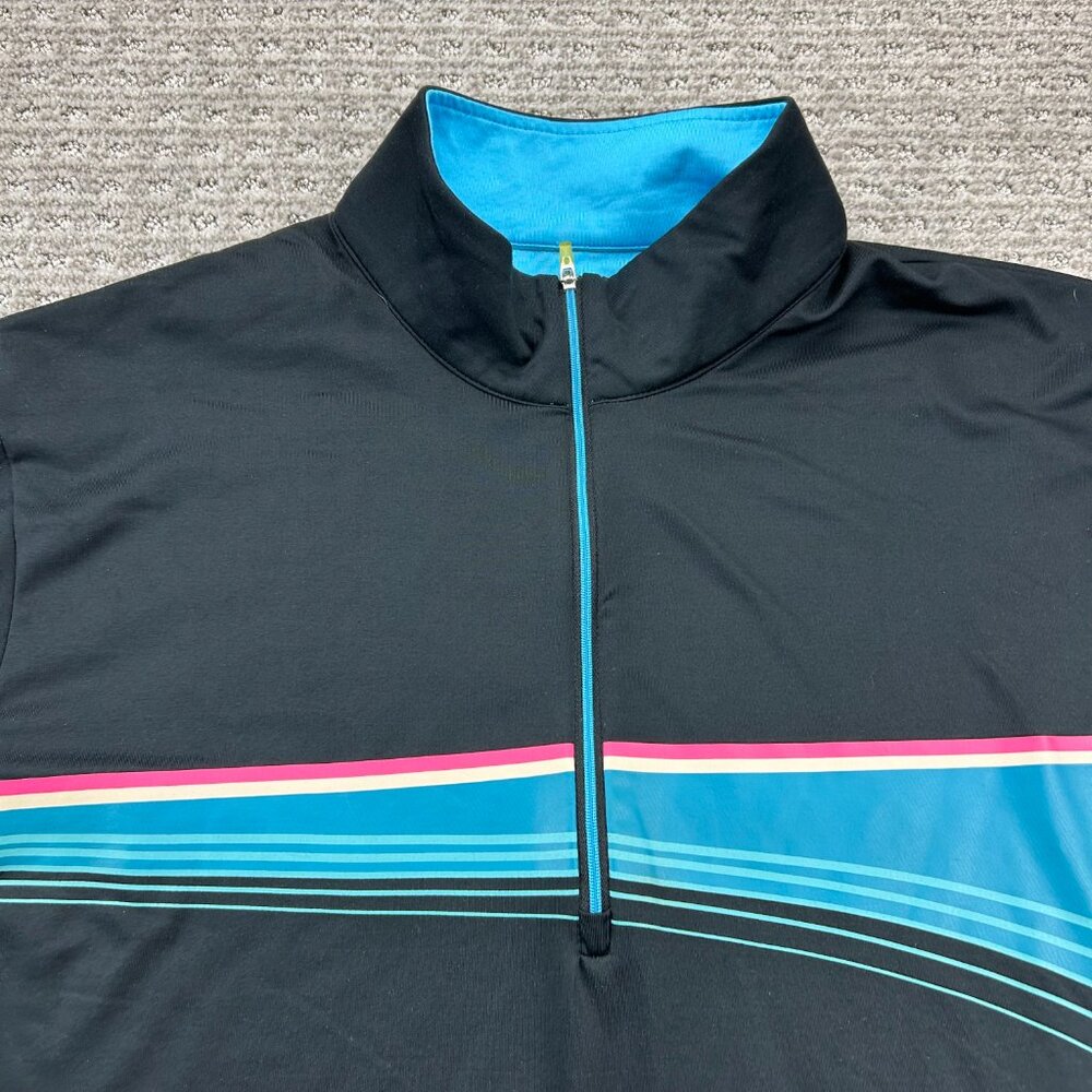 Slazenger Golf Shirt Men Extra Large XL Black Blue Pink Stripes Long Sleeve Polo - Picture 3 of 9
